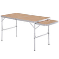 4ft Folding Portable Outdoor Table with Pull-Out Side Table Aluminium Frame - Silver