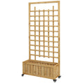 Wooden Raised Garden Bed with Trellis and Wheels - Natural Finish