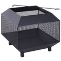 Square Metal Fire Pit Set with Lid and Poker 44x44x40 cm - Black Steel