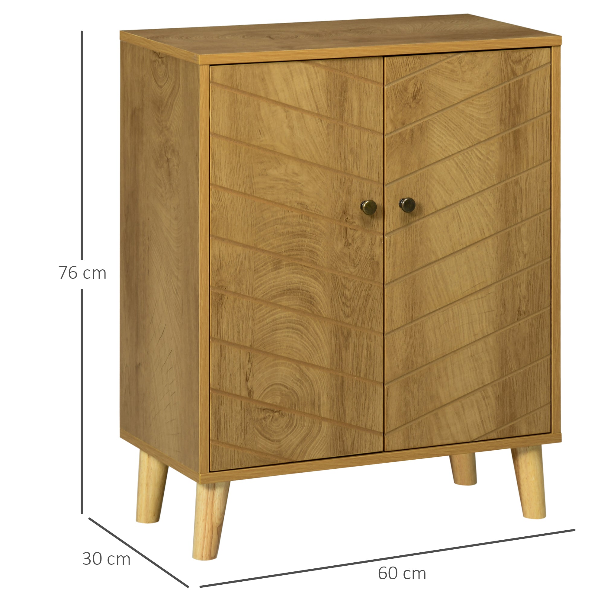 Vintage Storage Cabinet with Double Chevron Doors and Pine Wood Legs - Natural Wood Effect