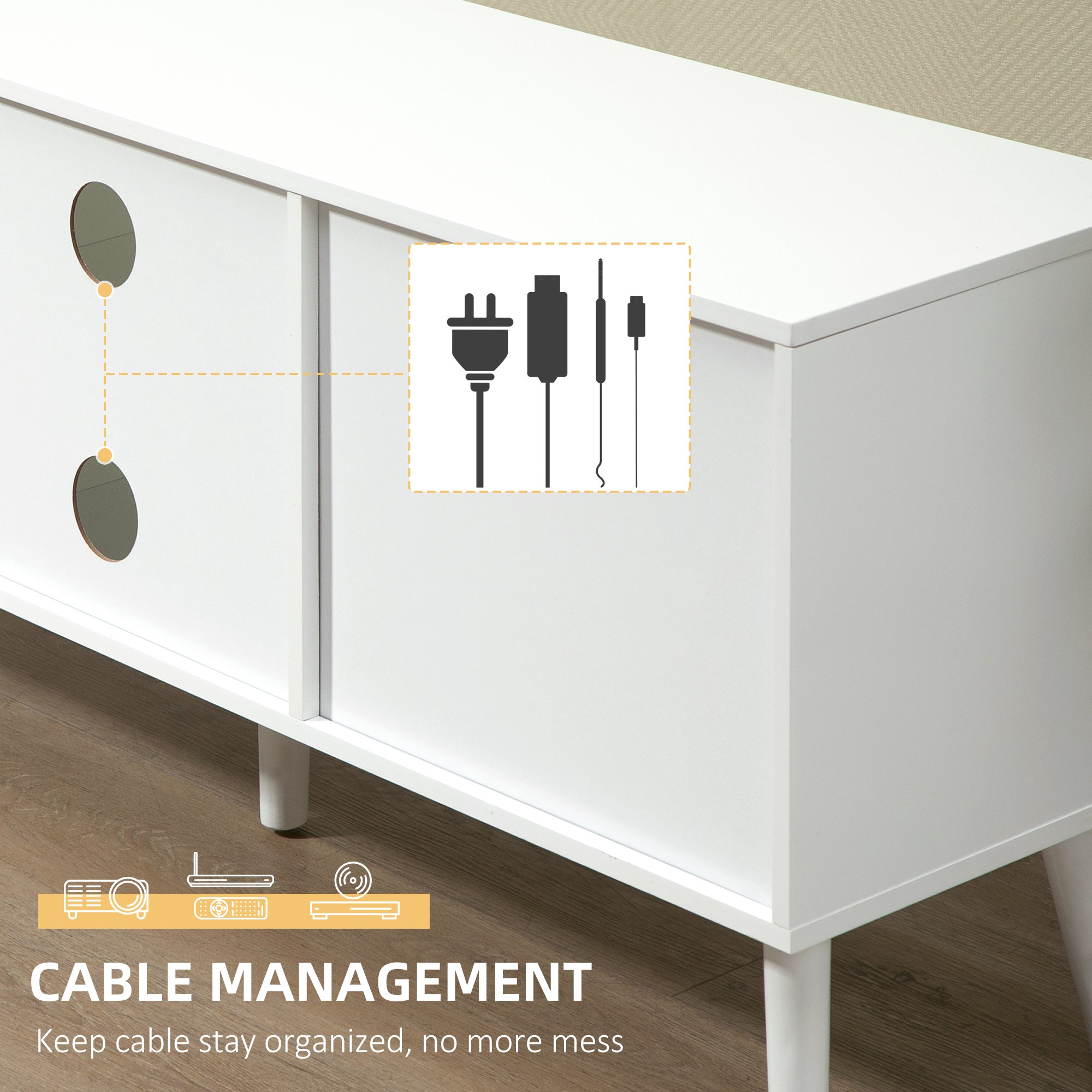 TV Cabinet for TVs up to 50 Inch, TV Entertainment Center with Storage Compartments and Drawer,for Living Room,White and Grey