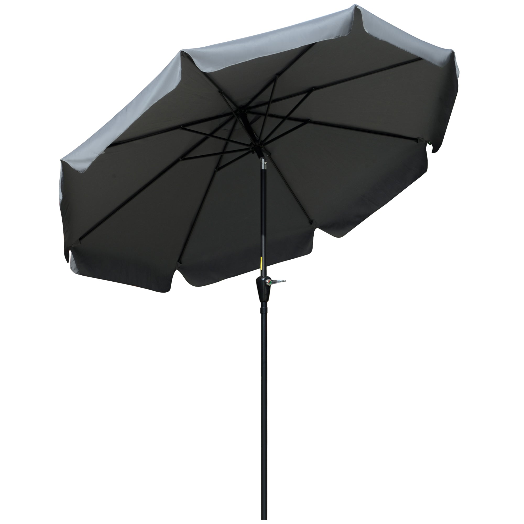 2.66m Patio Umbrella with Ruffles and Crank Handle - Charcoal Grey