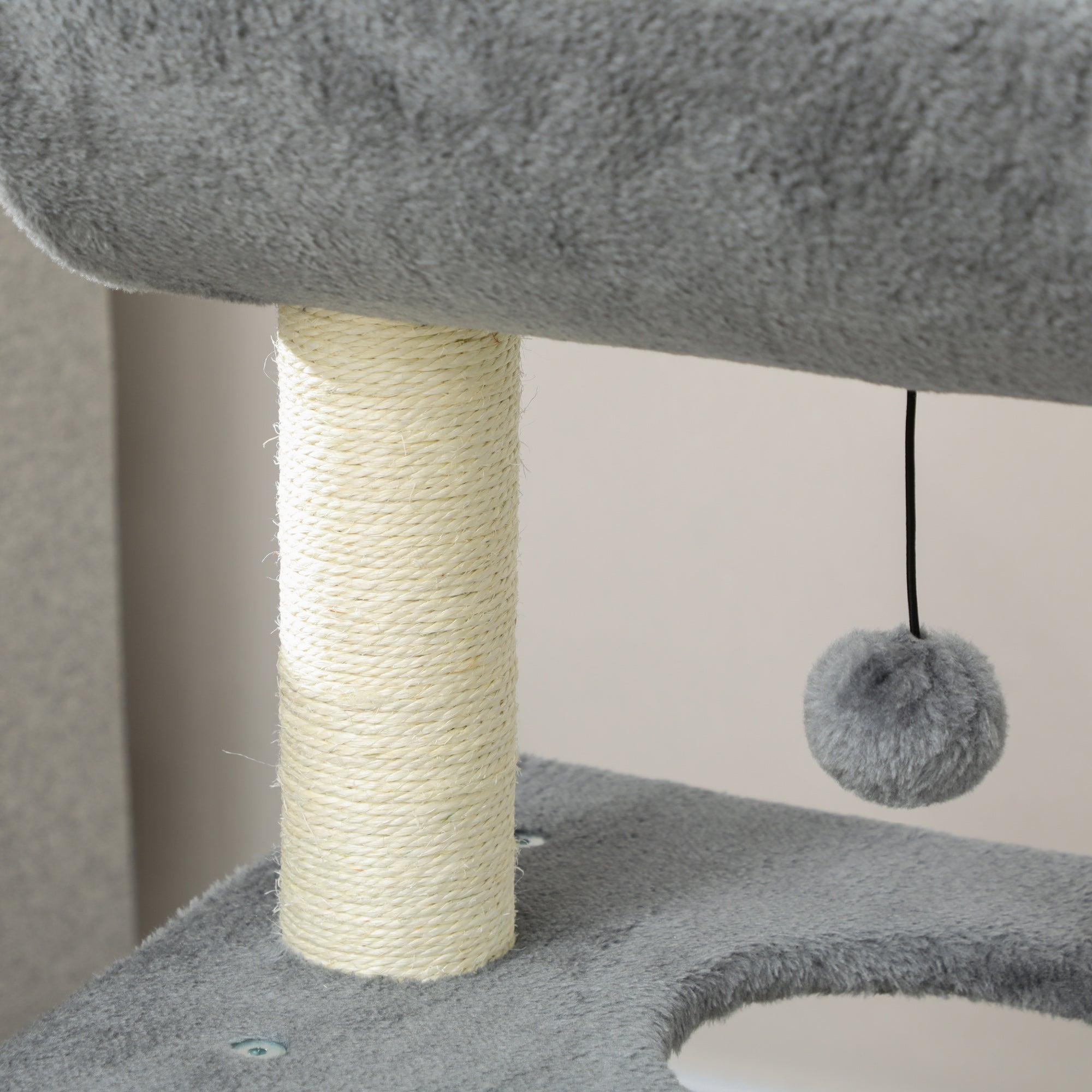 Cat Tree Tower, with Scratching Posts, Pad, Bed, Perch, Toy Ball, Light Grey