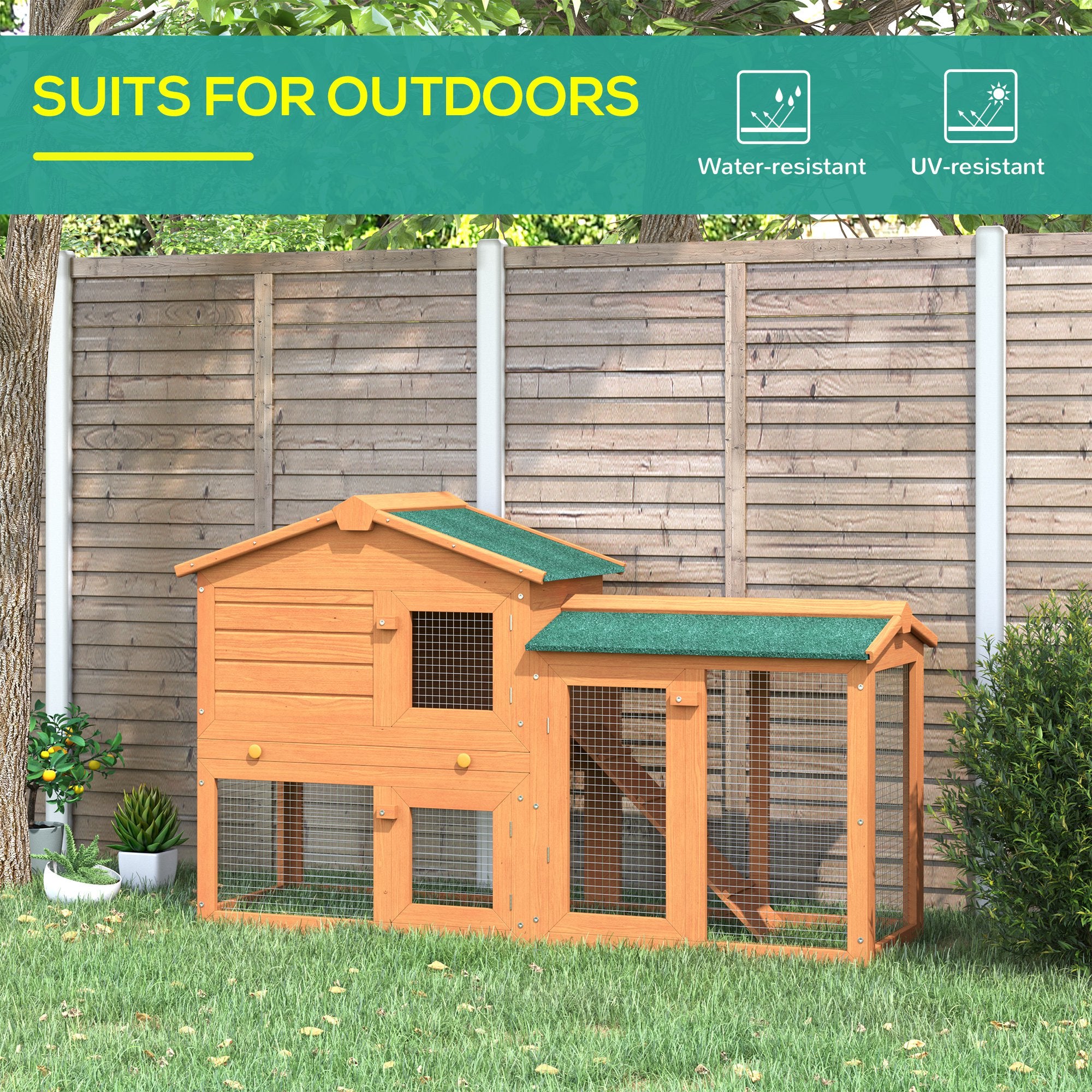 Rabbit 2 Tier Fir Wood Small Animal Hutch w/ Ramp Brown