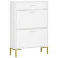 Modern Shoe Cabinet with 2 Flip Doors, Drawer & Adjustable Shelf for 12 Pairs of Shoes - White
