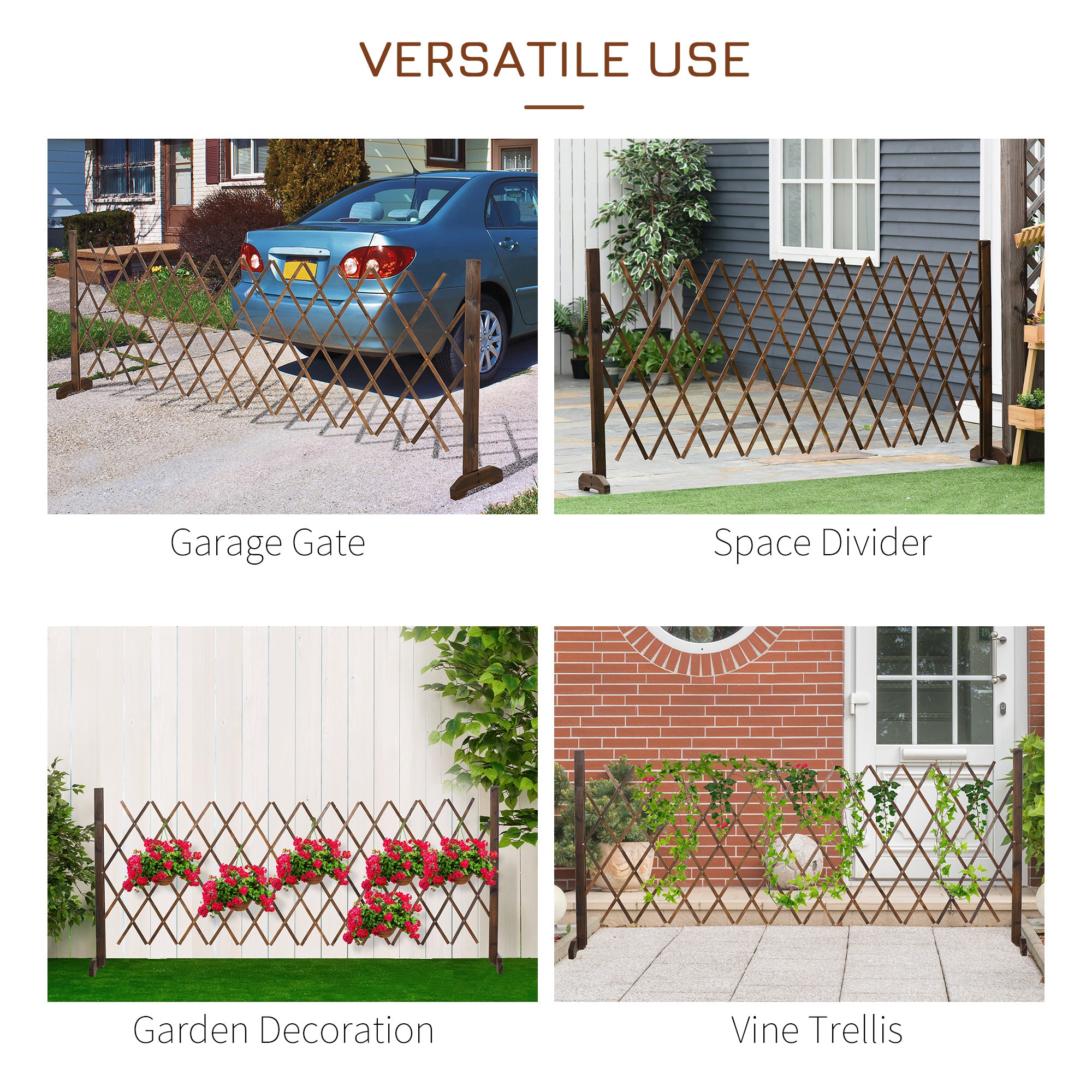 Freestanding Garden Fencing, Expanding Fence Trellis, Movable Scissor Grid, Foldable Garden Screen Panel, 225L x
