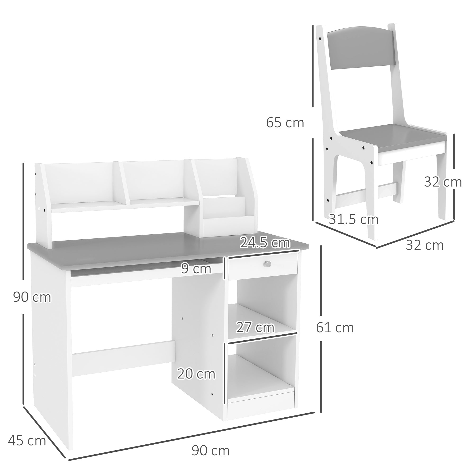 Kids Desk and Chair Set with Storage for 5-8 Year Old, 2 Pieces Childrens Table and Chair Set, Grey