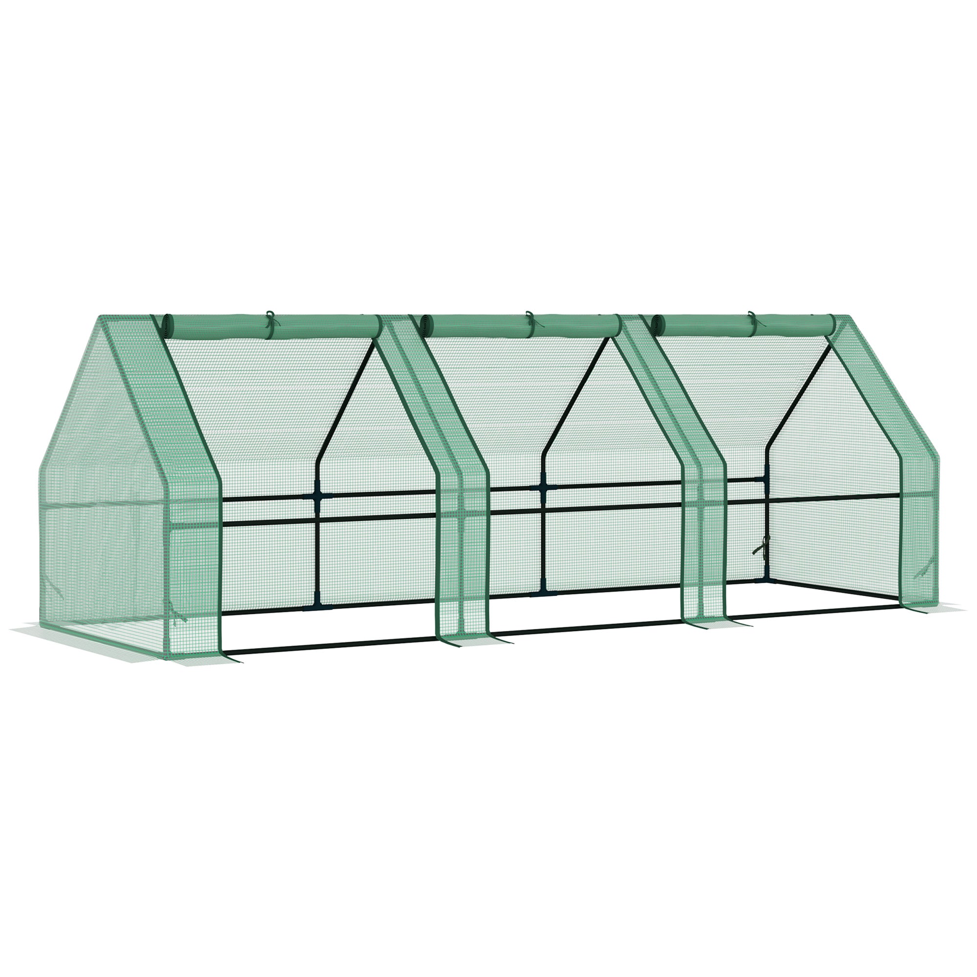 270 x 90 x 90 cm Steel Frame Poly Tunnel Steeple Greenhouse - Green