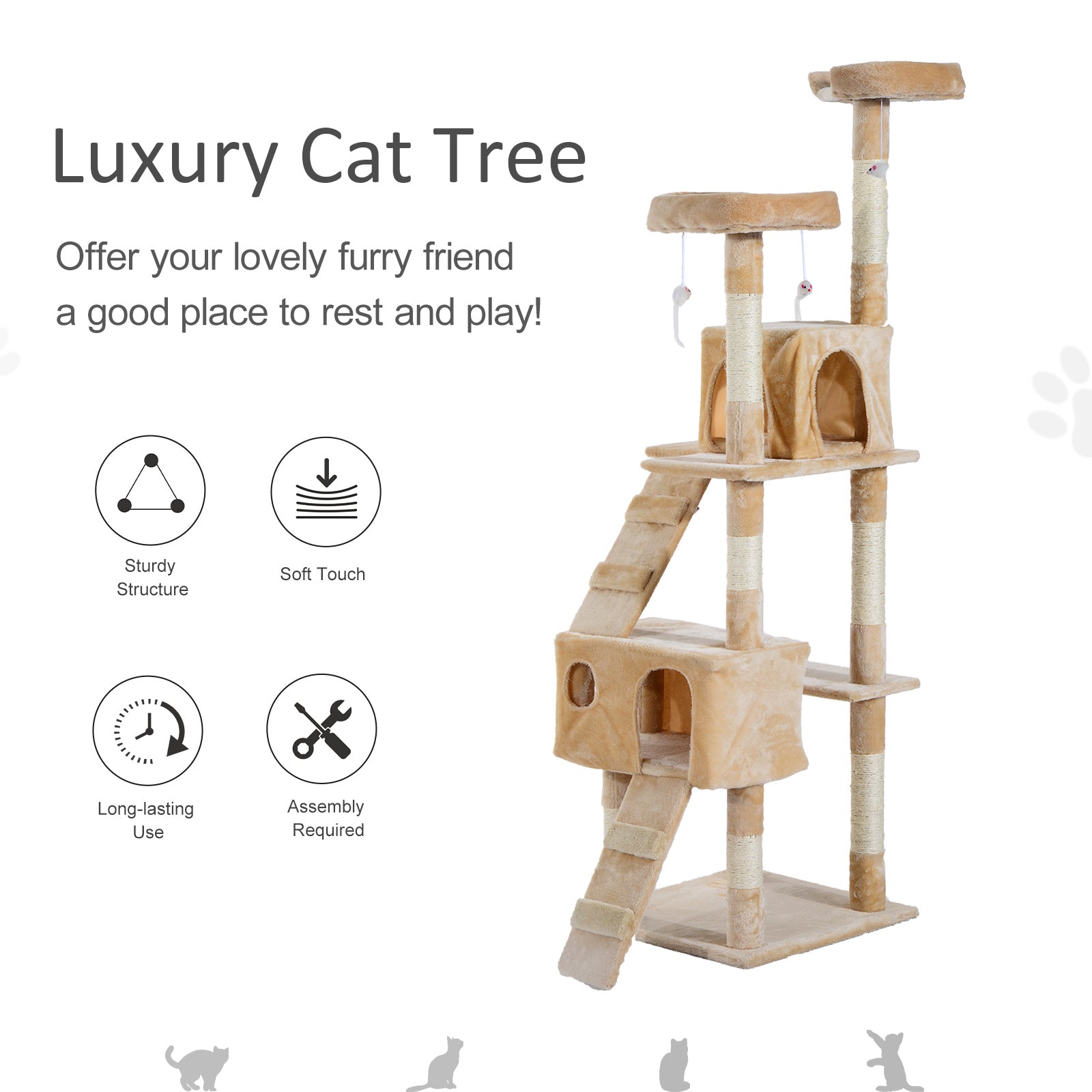 Cat Tree Kitten Kitty Scratching Scratcher Post Climbing Tower Activity Center House Cream