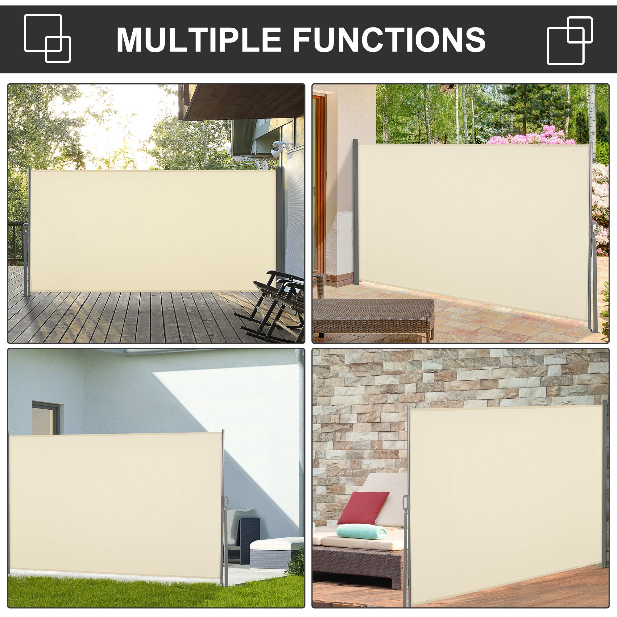 Retractable Sun Awning Privacy Screen for Outdoor Spaces Cream White