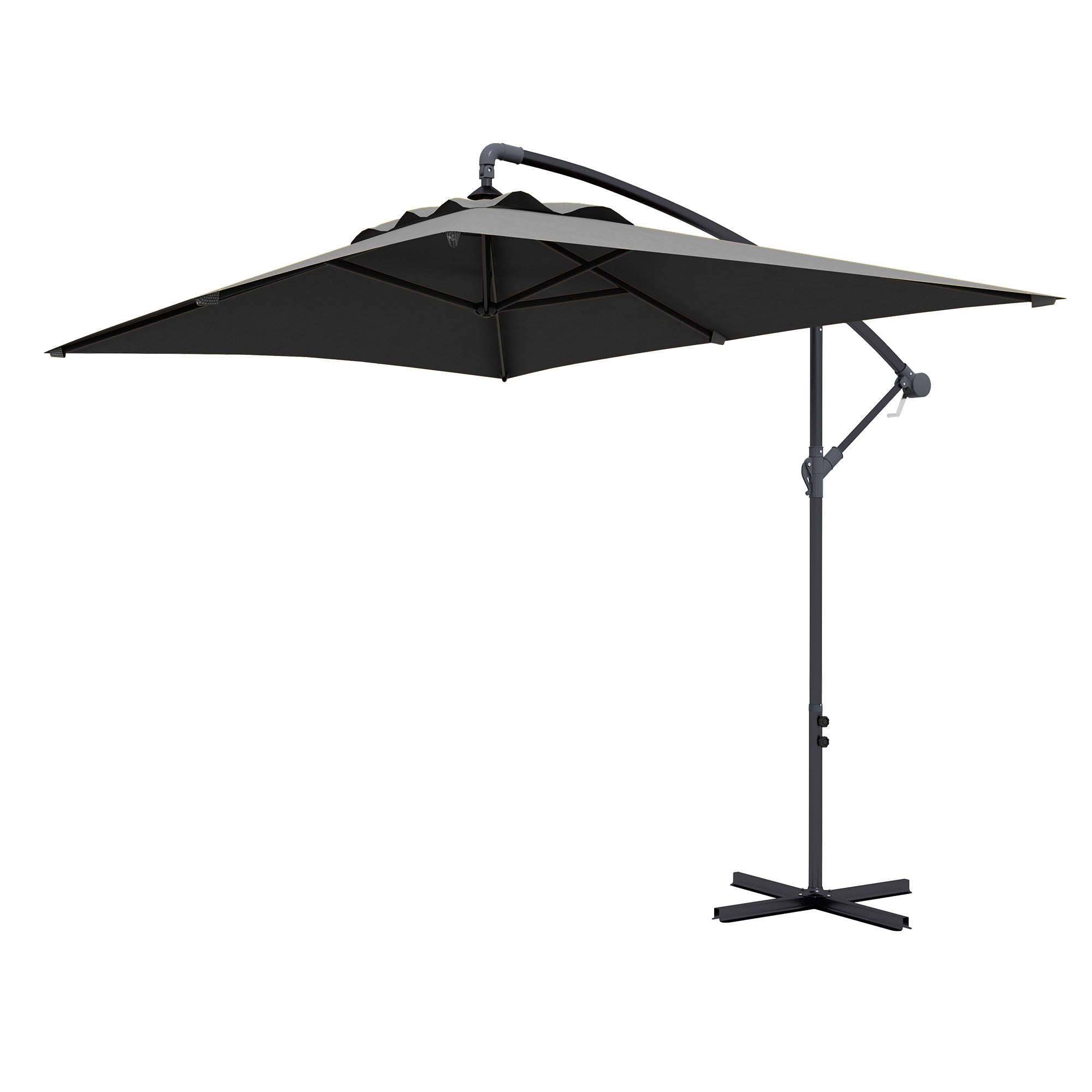 3x2m Rectangular Cantilever Parasol with Crank Handle and Cross Base - Grey