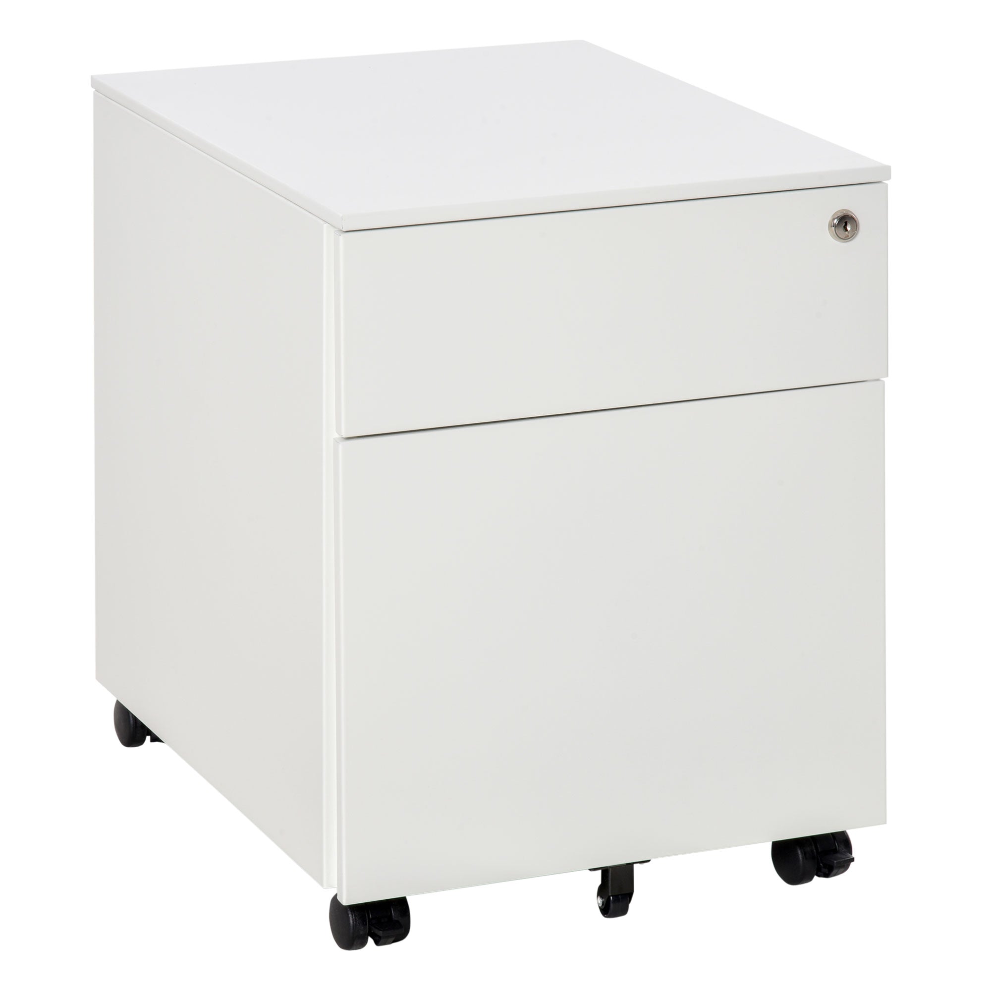 Vertical File Cabinet Steel Lockable with Pencil Tray and Casters Home Filing Furniture for A4, Letters and Legal-sized Files, White