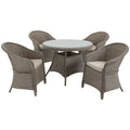 5-Piece Outdoor Patio PE Rattan Dining Set with 4 Chairs & Round Table w/Umbrella Hole - Mixed Grey