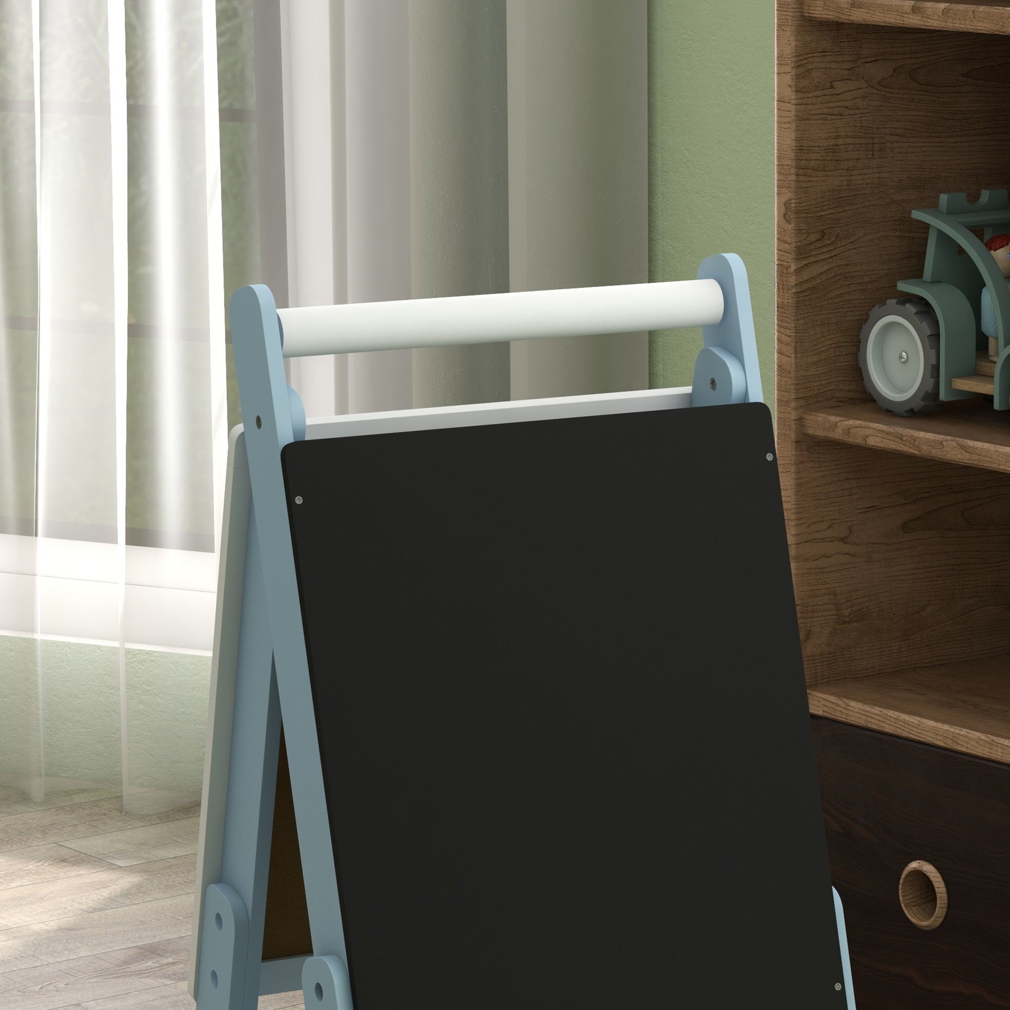 Art Easel for Kids with Paper Roll, Height Adjustable Double-Sided Whiteboard Chalkboard, 3 in 1 Easel, for Ages 3-6 Years