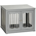 Furniture Style Dog Crate End Table with Three Lockable Doors for Medium Dogs - Grey