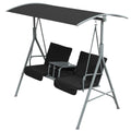 2 Seater Garden Swing Chair with Tilting Canopy, Padded Seats, Storage Bag & Tray - Black