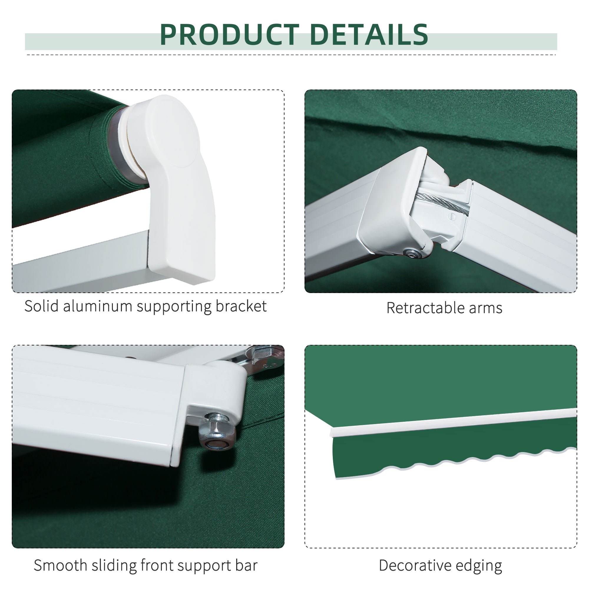 Garden Patio Manual Retractable Awning Canopy Sun Shade Shelter 4m x 3m-Green