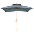3x3m Wood Square Patio Umbrella with Pulley Pagoda Style Canopy - Dark Grey