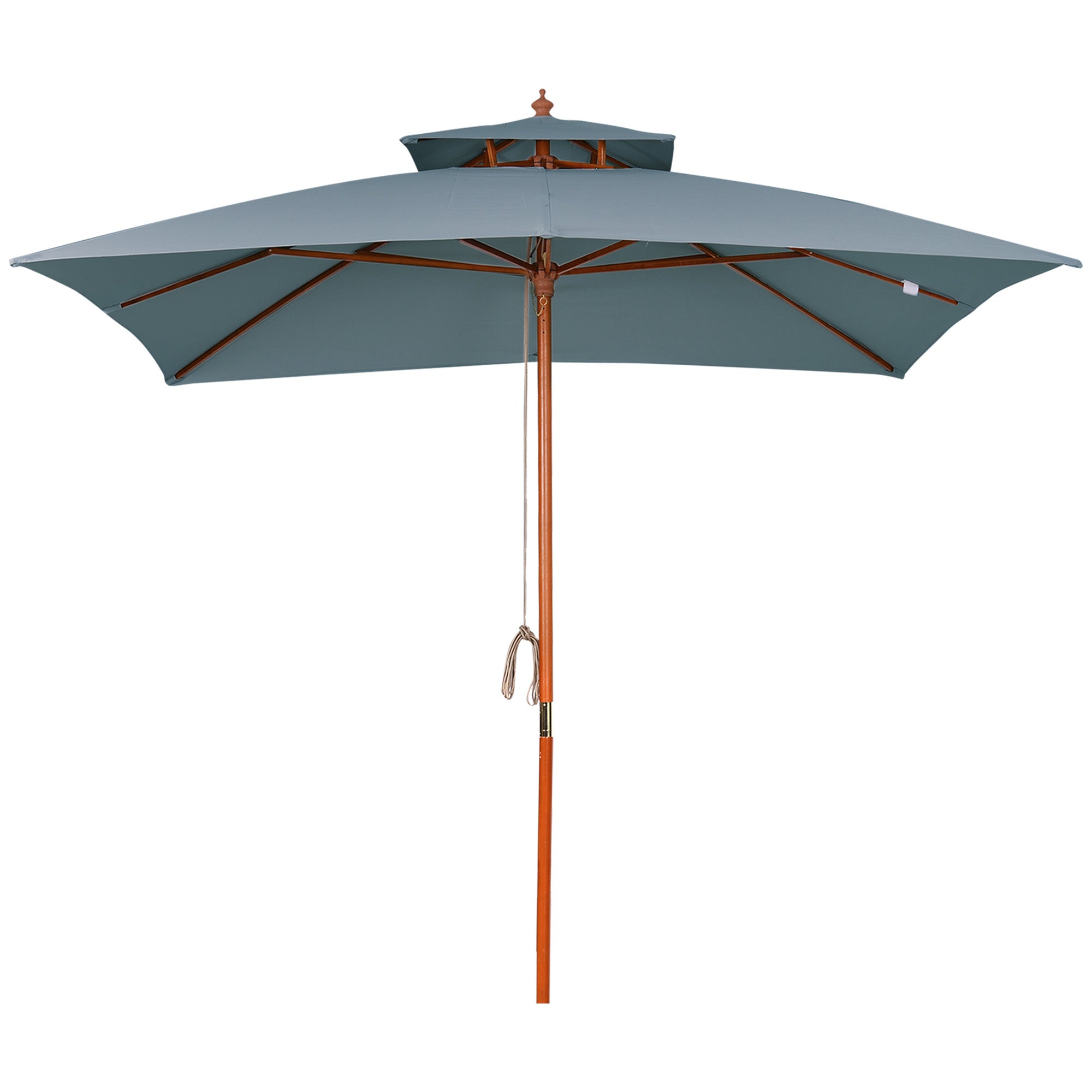 3x3(m) Wood Square Patio Umbrella Garden Market Parasol Sunshade Canopy with 2 Pulley Pagoda Style Dark Grey