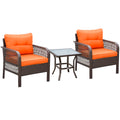 3-Piece Patio PE Rattan Bistro Set with Padded Armrest Chairs & Coffee Table - Orange