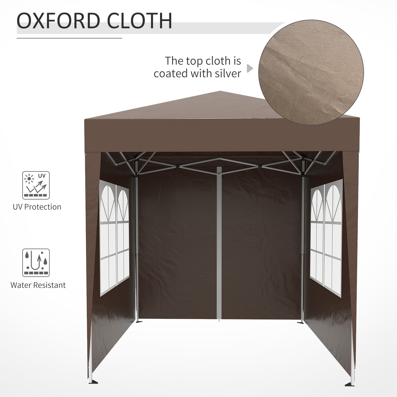 Pop Up Gazebo Canopy, size (2 x 2m)- Coffee