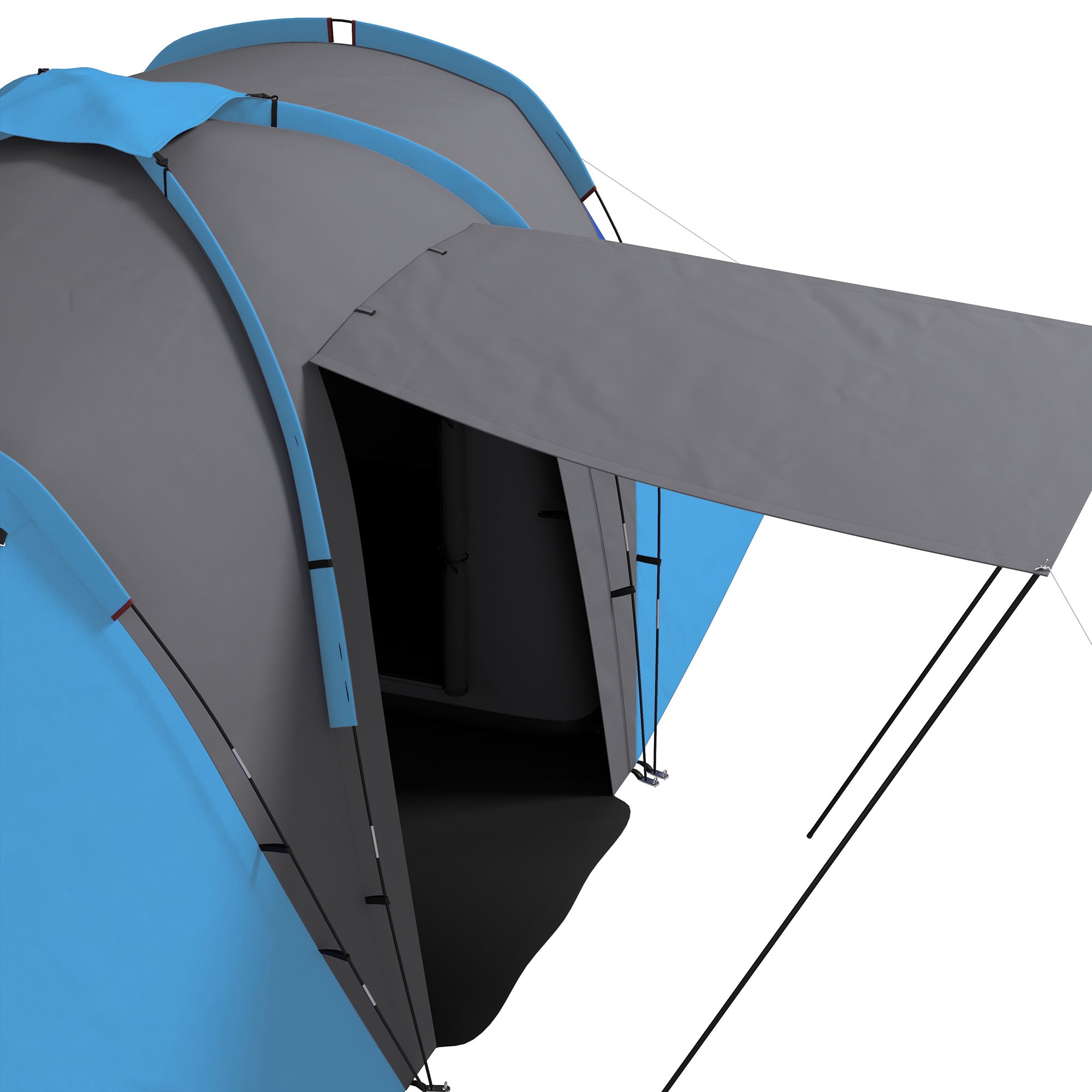Large 4-6 Man Tunnel Camping Tent with 2 Bedrooms and Waterproof Blue