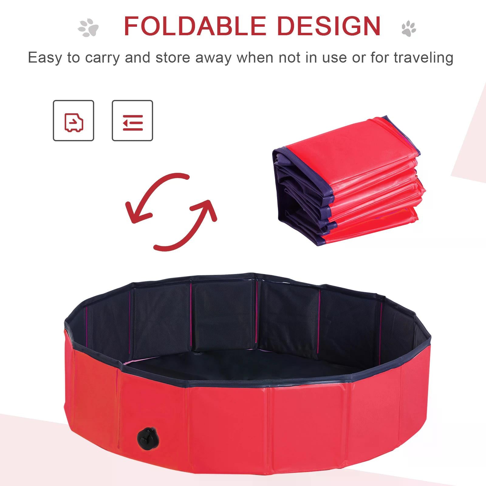 Pet Swimming Pool, Foldable, 80 cm Diameter-Red