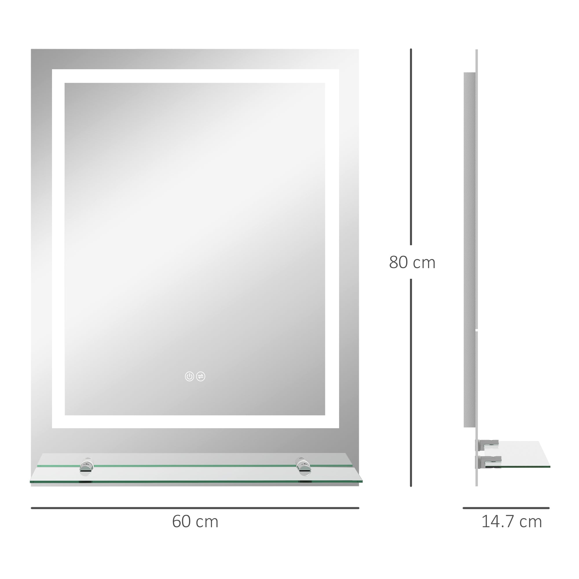 LED Bathroom Mirror with Lights and Shelf, Illuminated Makeup Mirror, Vanity Mirror with 3 Colour, Smart Touch, Anti-Fog