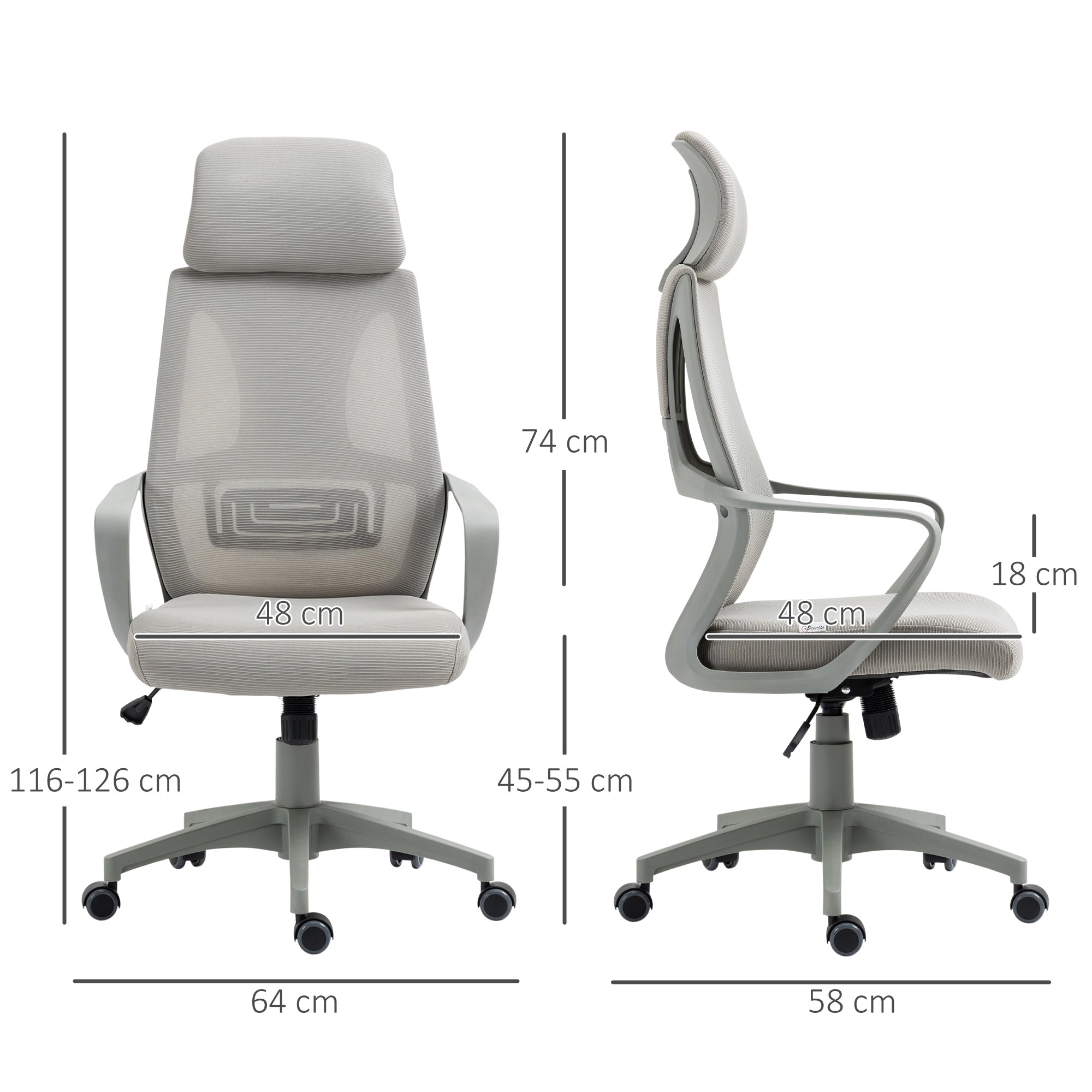 Ergonomic Office Chair w/ Wheel, High Mesh Back, Adjustable Height Home Office Chair - Grey