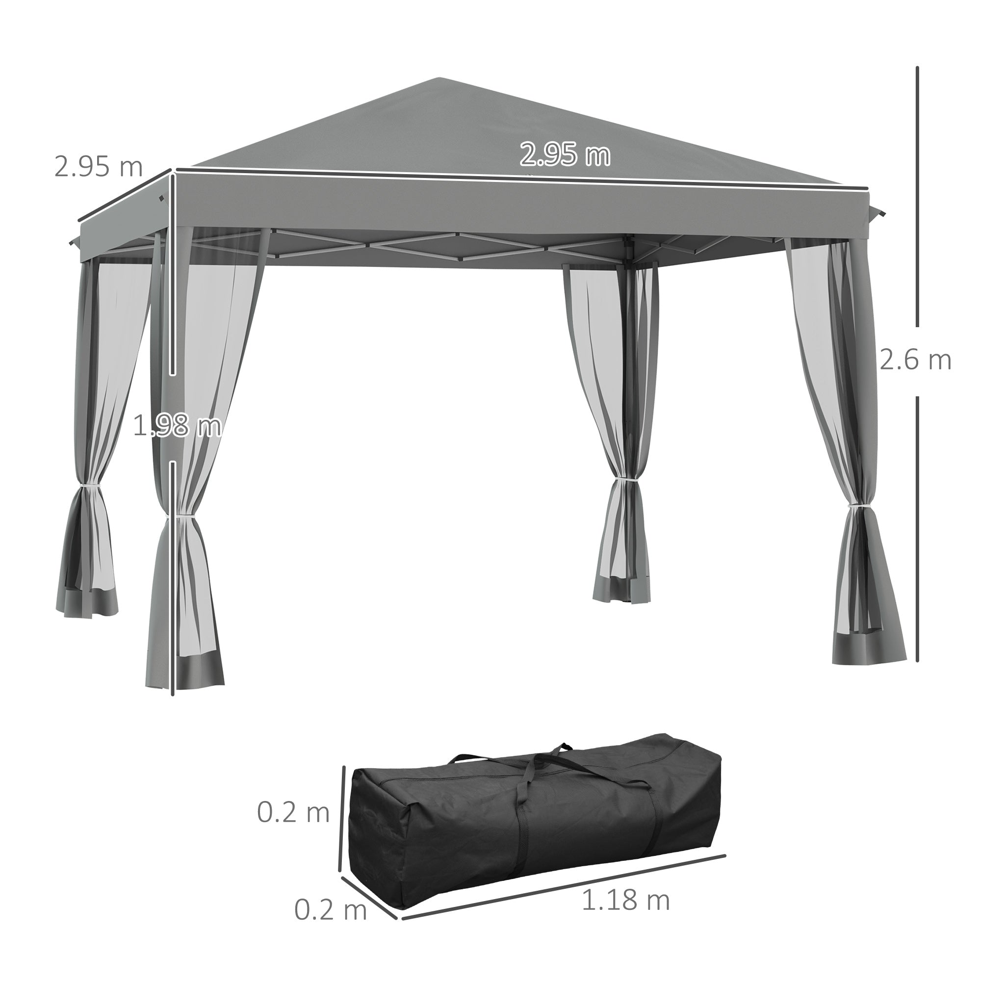 3-Piece 3x3m Pop Up Garden Gazebo Set with Removable Mesh Walls - Light Grey