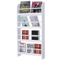 Wood Wall-Mounted 4-Tier Magazine & Book Rack Shelf Space Saving Design - White