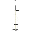 5-Tier Adjustable Floor to Ceiling Cat Tree with Scratching Posts and Multi-level Climbing Tower - Black