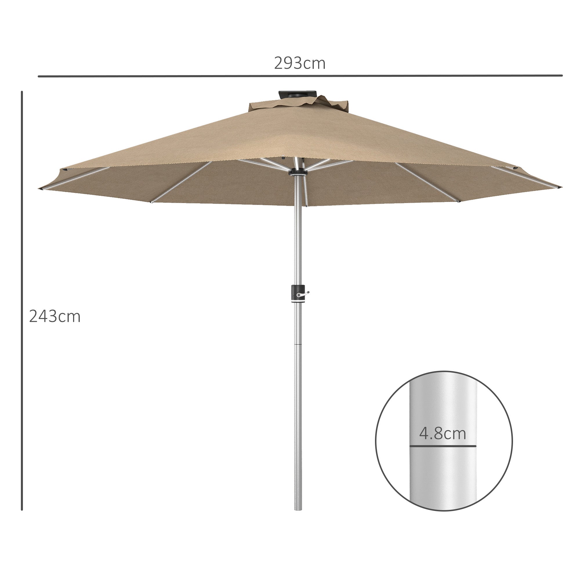 LED Patio Umbrella, Lighted Deck Umbrella with 4 Lighting Modes, Solar & USB Charging, Khaki