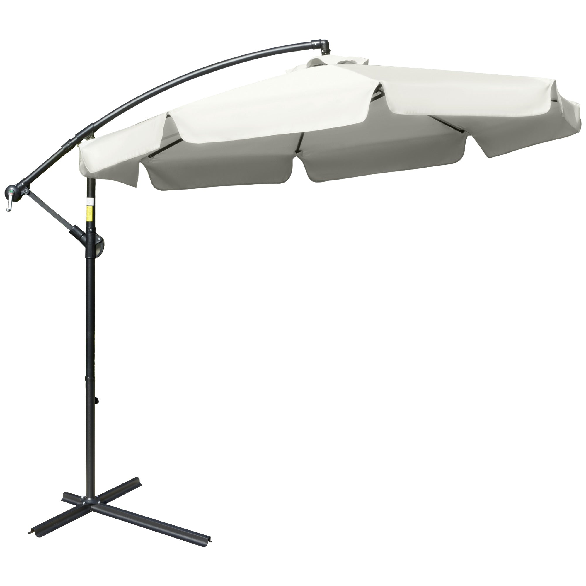 2.7m Banana Parasol Cantilever Umbrella with Crank Handle and Cross Base for Outdoor, Hanging Sun Shade, Cream White