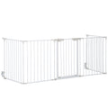 Pet Safety Gate 5-Panel Metal Playpen with Walk-Through Door and Auto Close Lock - White