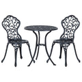 3 Piece Cast Aluminum Bistro Set with Antique Floral Design - Black