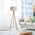 5FT Wood Tripod Floor Lamp with E27 Bulb Fitting for Home Office - Beige