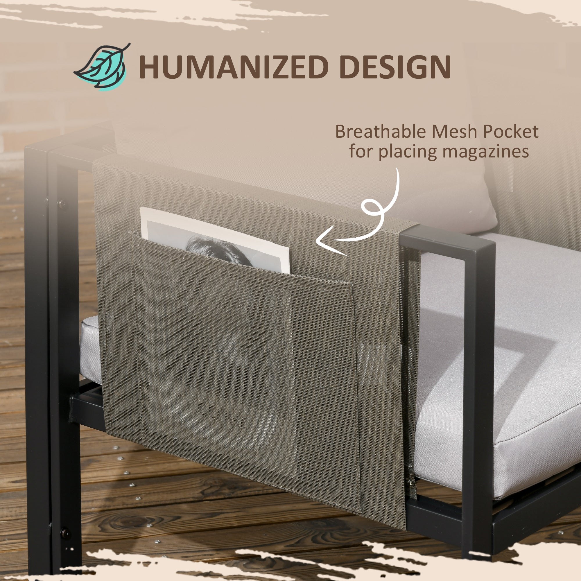 4 Piece Metal Garden Furniture Set with Cushions and Tempered Glass Table - Light Grey