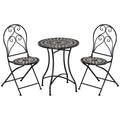 3 Piece Outdoor Mosaic Tile Bistro Set with Metal Frame - Black
