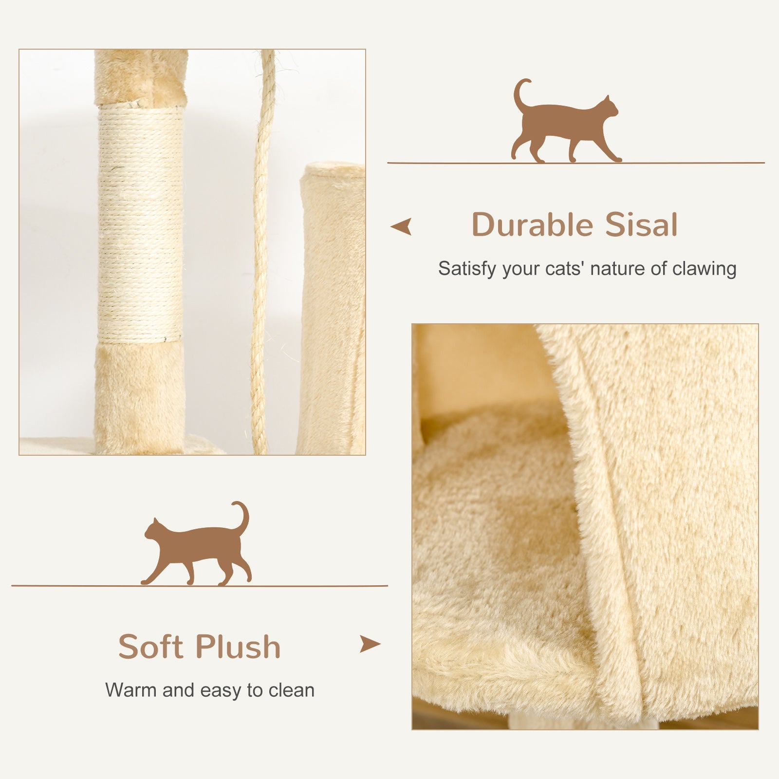 Cat Tree House, 114H cm-Beige