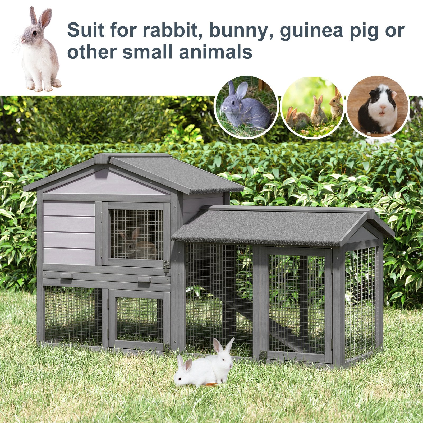 Small Animal Two-Level Fir Wood Hutch with Ramp - Burnt Yellow