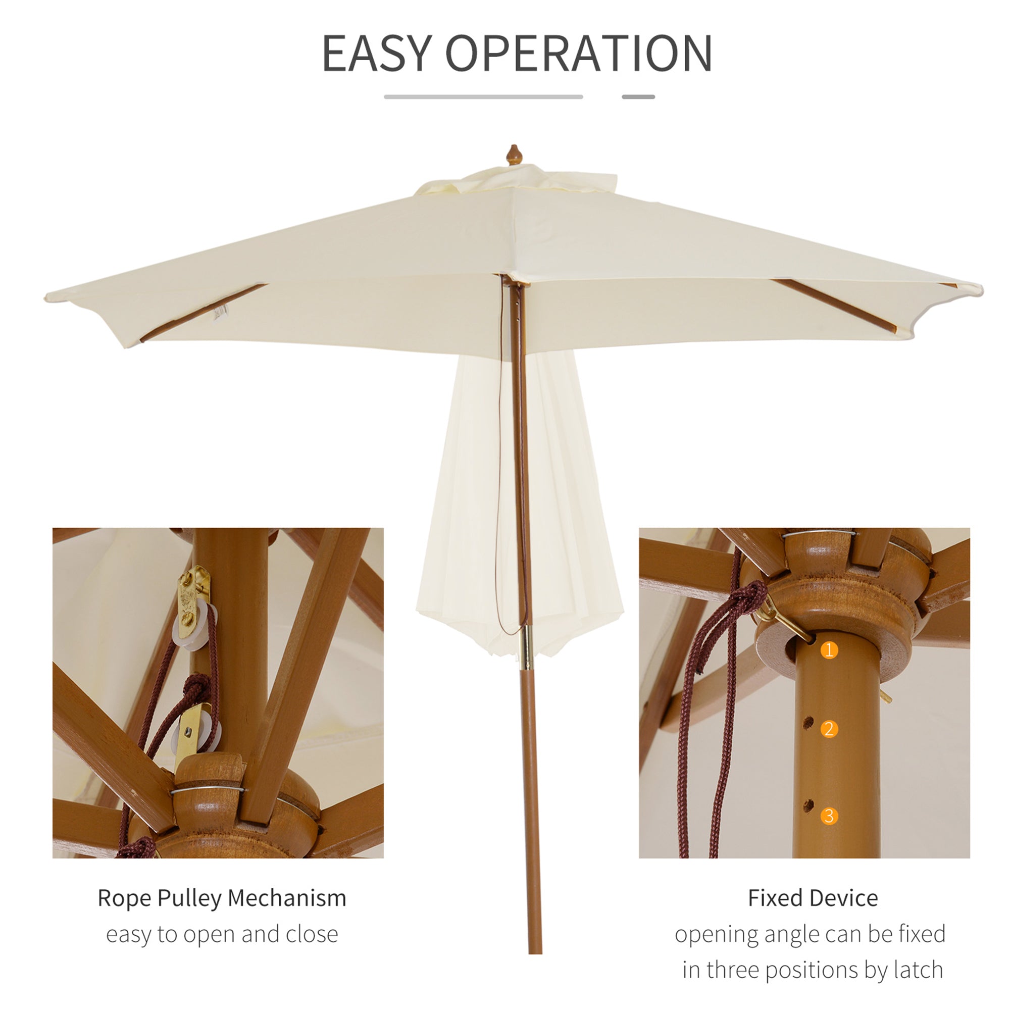 2.5m Wood Wooden Garden Parasol Sun Shade Patio Outdoor Umbrella Canopy New(Beige)