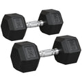 Set of 2 Rubber Hex Dumbbells 12.5kg Each Portable Hand Weights - Black