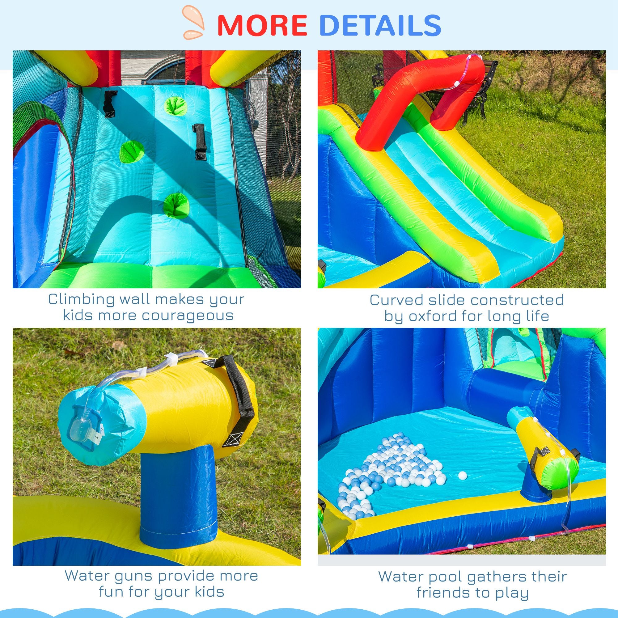 5 in 1 Kids Bounce Castle Extra Large Inflatable House Trampoline Slide Water Pool Water Gun Climbing Wall for Kids Age 3-8, 3.85x3.65x2m