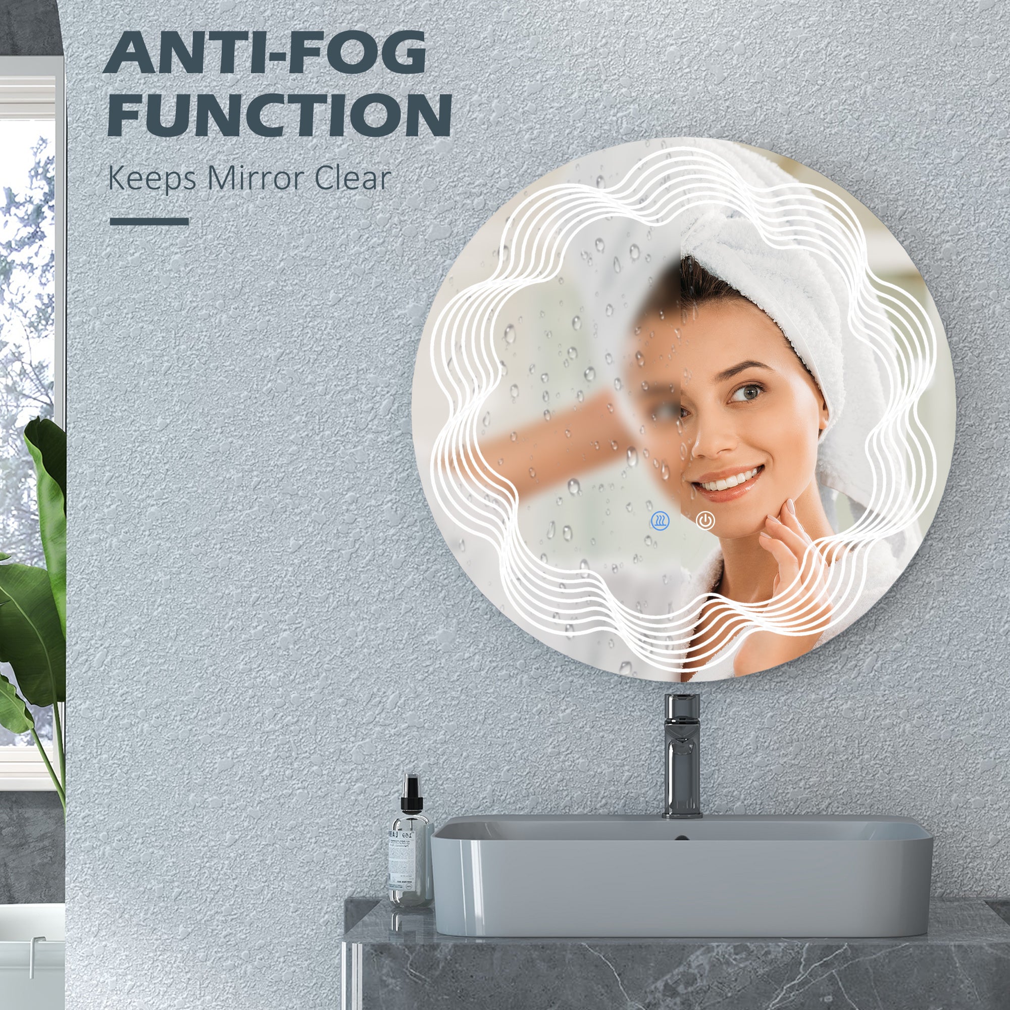 LED Bathroom Mirror, Dimming Lighted Bathroom Mirror, Wall Mounted Vanity Mirror with 3 Colour, Smart Touch, Anti-Fog, 71cm