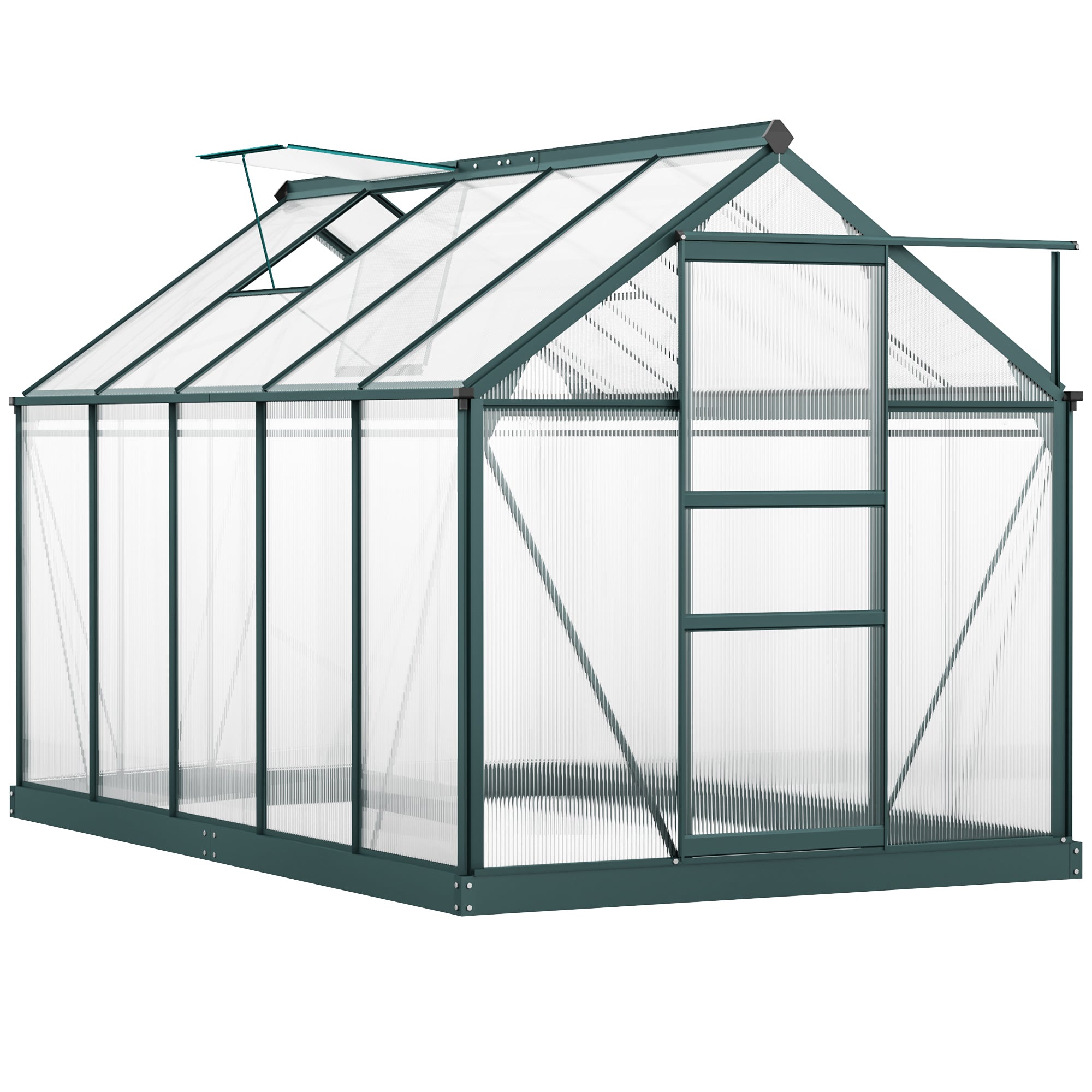 Aluminium Frame Greenhouse Large Walk-In Greenhouse Garden Plants Grow Galvanized Base w/ Slide Door (10ft x 6ft)