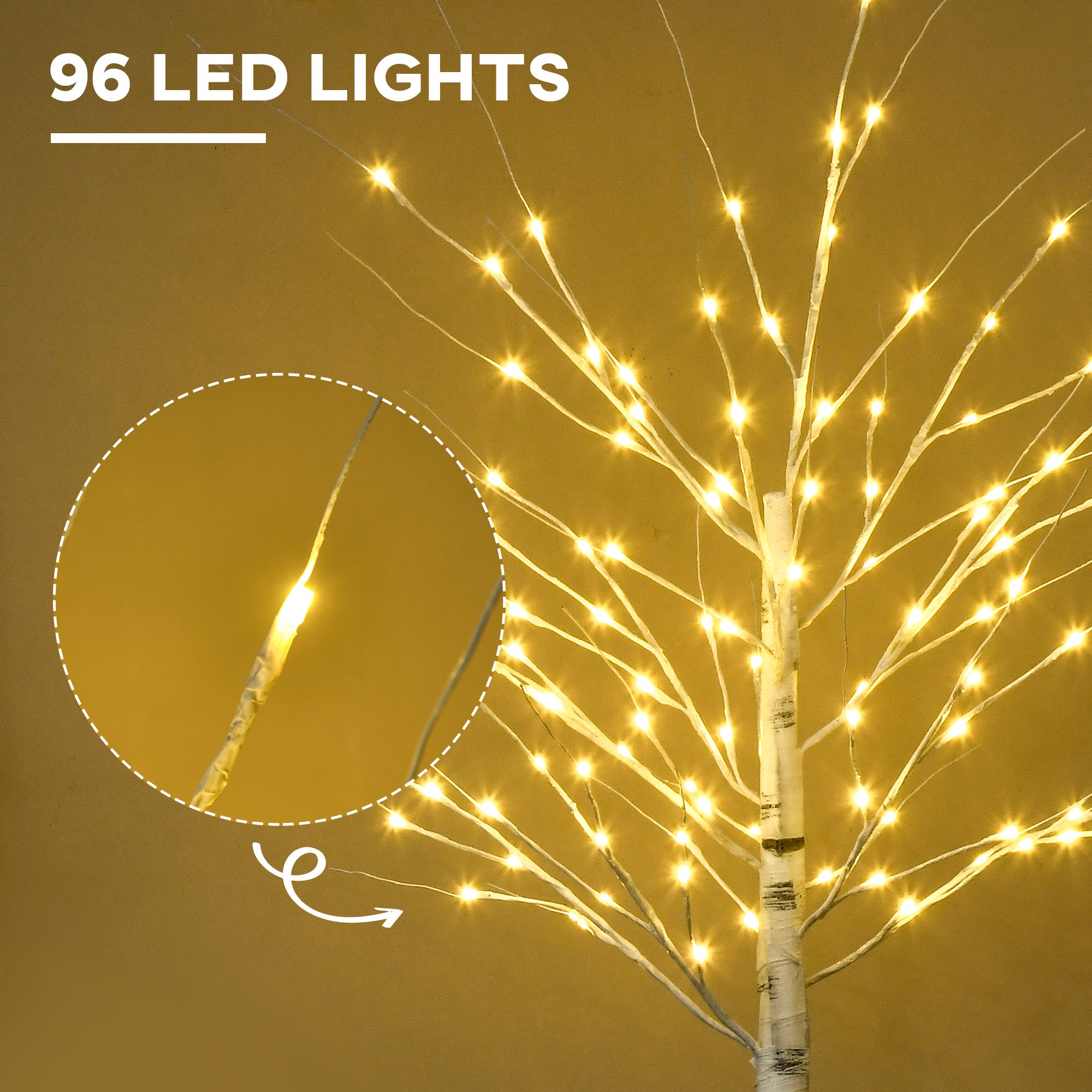 6ft Artificial White Birch Tree with 96 Warm White LED Lights - White