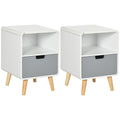 Set of 2 Scandinavian Wooden Bedside Tables with Drawer - Natural Wood