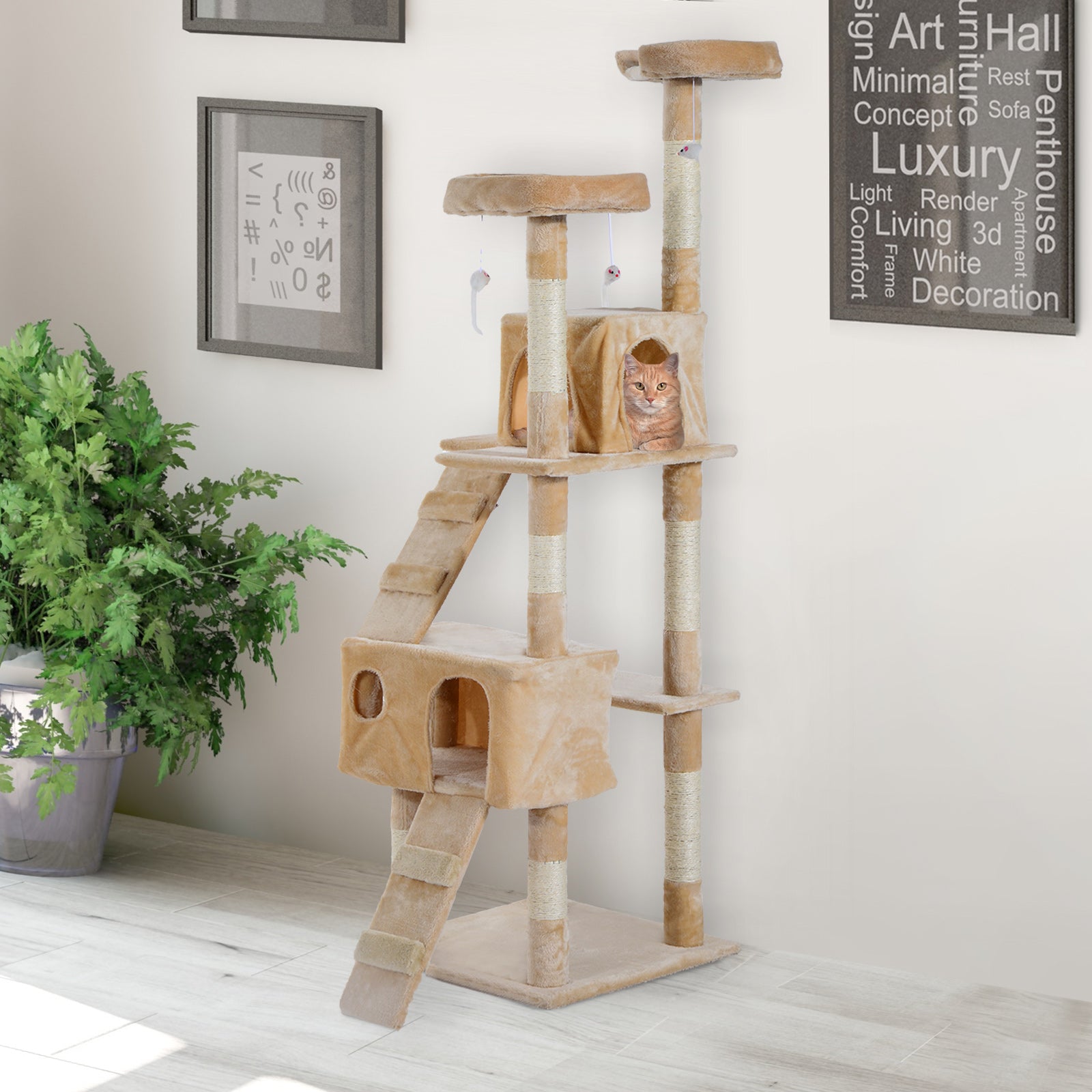 Cat Tree Kitten Kitty Scratching Scratcher Post Climbing Tower Activity Center House Cream