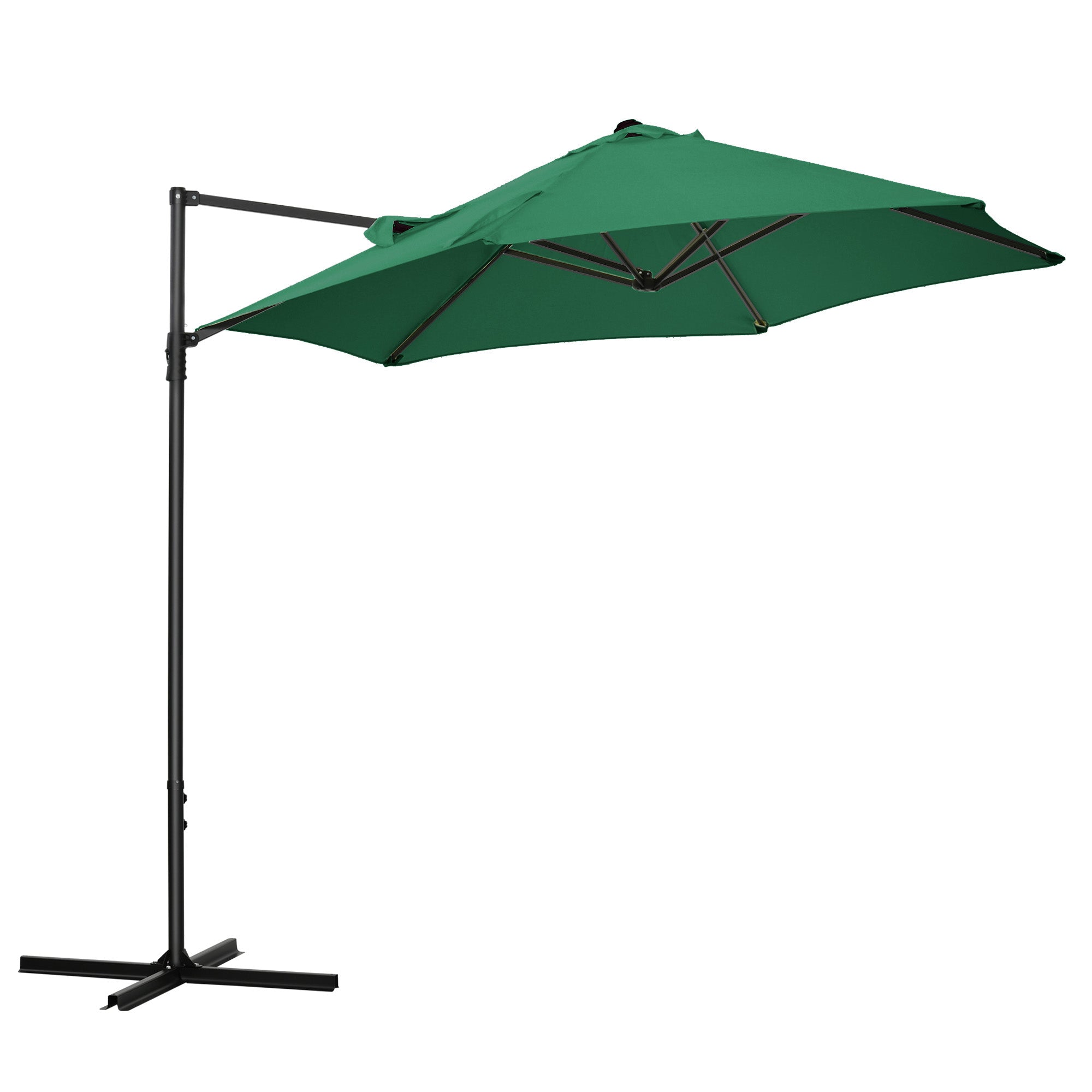 2.5M Garden Square Outdoor Umbrella with 360° Rotation, Offset Roma Patio Umbrella Hanging Sun Shade Canopy Shelter with Cross Base, Green